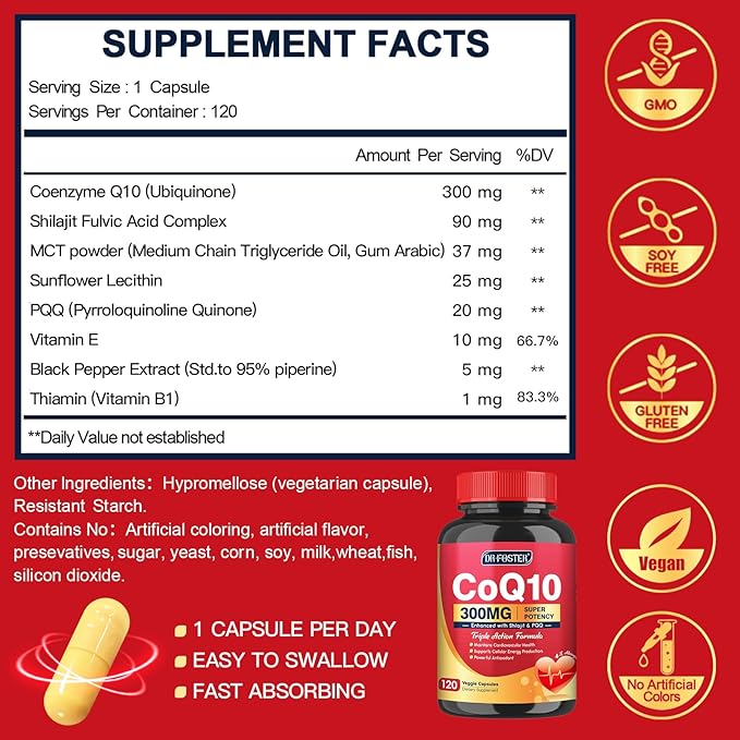 CoQ10 300mg with PQQ & Shilajit Q10 Supplements 120 Capsules