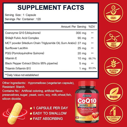 CoQ10 300mg with PQQ & Shilajit Q10 Supplements 120 Capsules