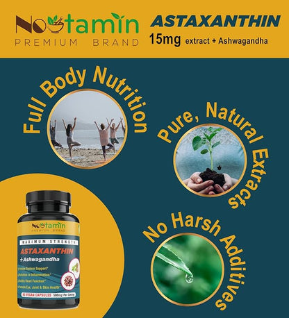 Nootamin Extra Strength Astaxanthin 15mg Supplement 60 Vegan