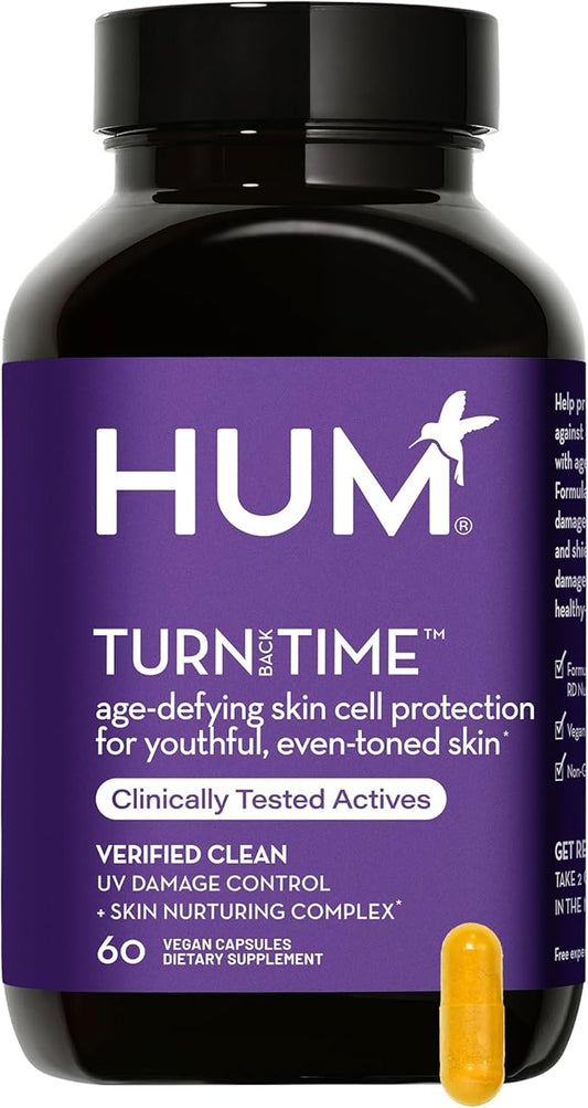 HUM Turn Back Time - Supplement for Youthful Skin with Tumeric, Green Tea Polyphenols & Lutein - Skin Anti Aging Capsules for Even Tone (60-Count)