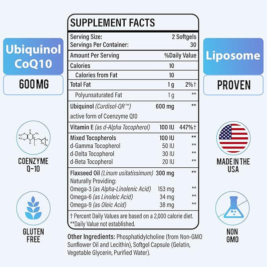 Liposomal CoQ10 600 mg Softgel Ubiquinol, 3 6 6 9, 9, Mixed Q10 Supplement 60 Softgels
