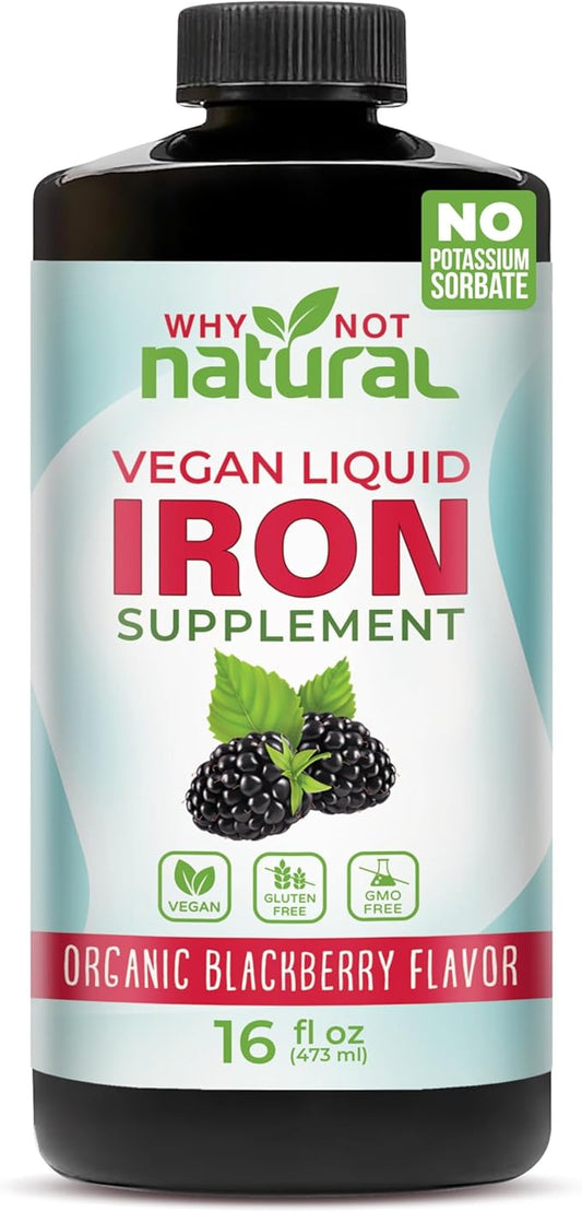 Why Not Natural Liquid Iron Supplement for Women, Men and Kids, Vegan Formulation for Anemia, Sugar Free, Vegan, Non-GMO, Organic BlackBerry Flavor 16 Fl Oz