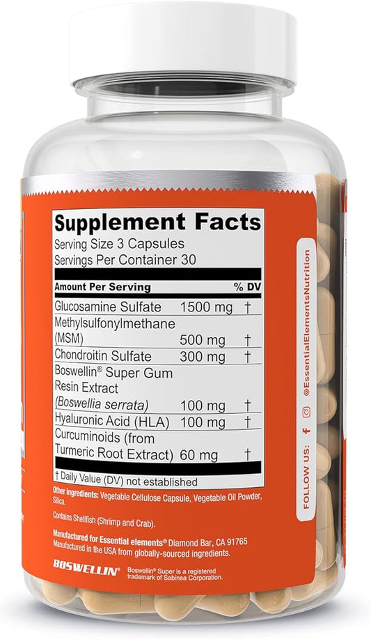 Essential Elements Glucosamine Chondroitin MSM Boswellia 90 Capsules