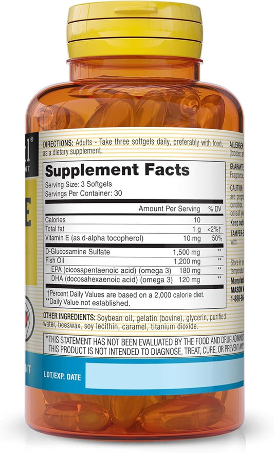 MASON NATURAL Glucosamine & Fish Oil Supplement with DHA & Omega 3 for Joint & Muscle Support, 1 Month Supply Softgel Pills