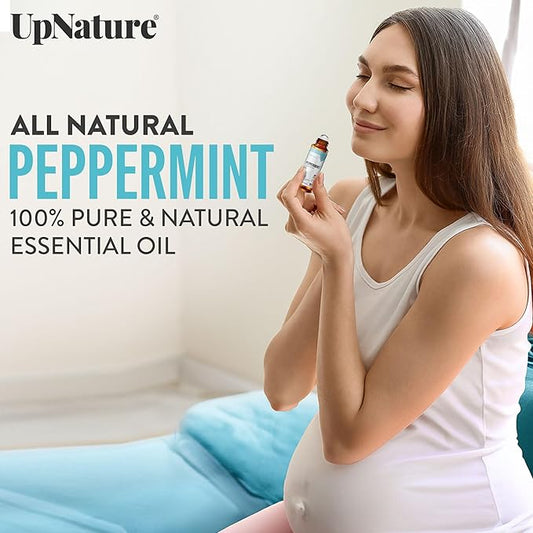 UpNature Peppermint Oil Roll On - Nausea Morning Sickness Relief for Pregnant Women - 100% Pure Peppermint Essential Oil - Pregnancy Must Haves