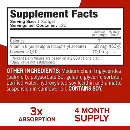 Qunol CoQ10 100mg Softgels, 3X Better 4 Month 120 Count 420mg, High 180 Count