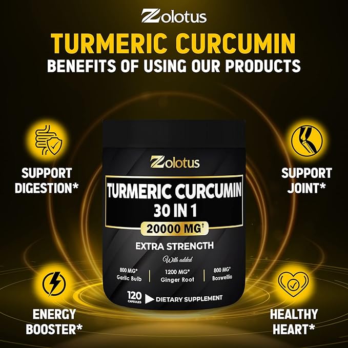 30 in 1 Turmeric Curcumin + 95% Curcuminoids, 20000mg, with 120 Capsules