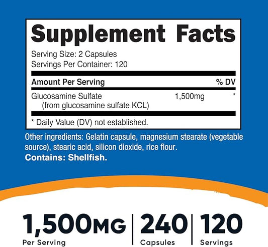 Nutricost Glucosamine Sulfate 750mg, 240 Capsules (3 Bottles) (1500mg Per