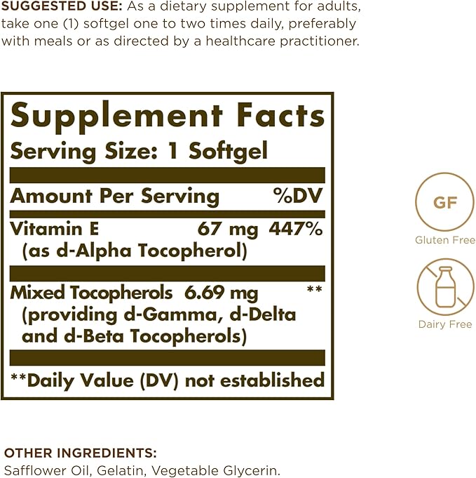 Solgar Vitamin E 67 mg (100 IU) 100 Softgels, 2 - 200 Total