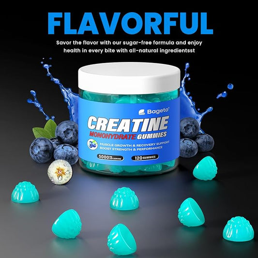 Creatine Monohydrate Gummies 5000mg for Men & Women, Gomitas de Creatina 5g Creatine Monohydrate, 0g Sugar Chewables Creatine Pre-Work Out for Muscle Strength, Vegan,120 Count (120 Count, Blueberry)