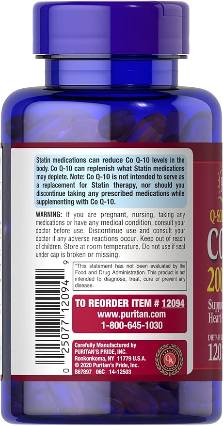 Puritan's Pride Q-Sorb CoQ10 200mg Supports Health,120 Softgels