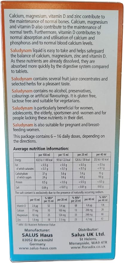 Floradix Saludynam Liquid Calcium/ Magnesium/ Zinc 250ml by