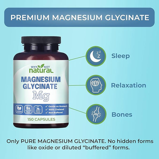 Why Not Natural Magnesium Glycinate 500 mg Capsules Supplement - Vegan, No Filler - Supports Sleep and Relaxation