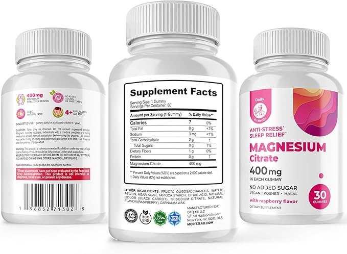 DR. MORITZ Magnesium Gummies Sugar-Free - Calm Magnesium Gummies Supplement for Children, Sugar-Free Magnesium Calm Chews for Kids & Adults (30 Count)