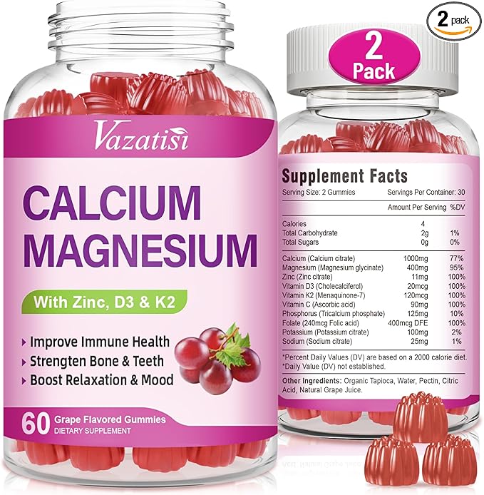 Calcium Magnesium Zinc Gummies with Vitamin D3 & K2, High 120 Gummies…