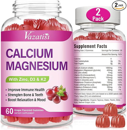 Calcium Magnesium Zinc Gummies with Vitamin D3 & K2, High 120 Gummies…