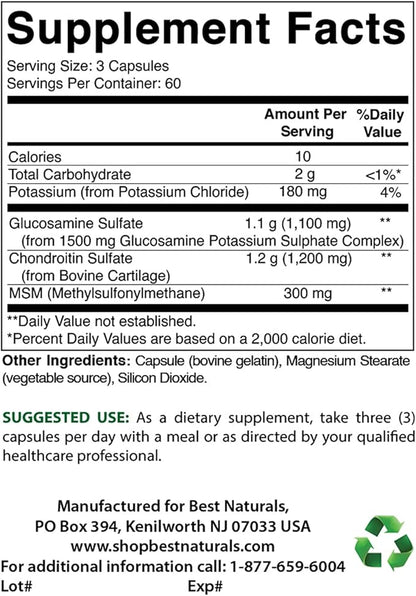 Best Naturals Glucosamine Chondroitin and MSM (Non-GMO) 180 Count