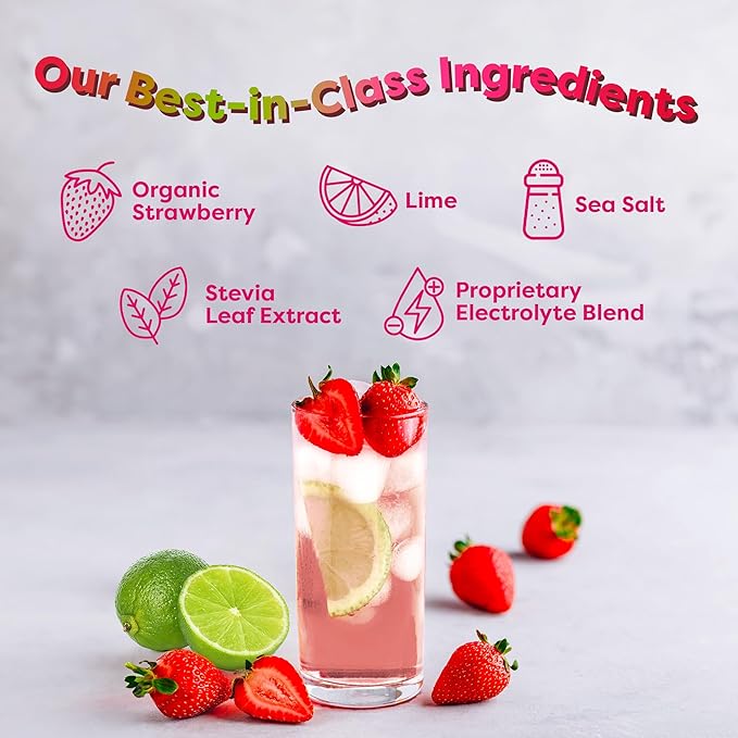 FlavCity Strawberry Limeade Electrolytes Drink Mix, 28 On-The-Go Stick Packs - Healthy Electrolytes Powder Packets Made with Real Fruit - Keto Powdered Drink with No Added Sugar, Gluten-Free