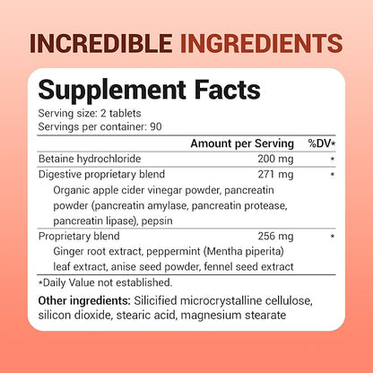 Dr. Berg Advanced Digestive Enzymes with Apple Cider Vinegar - Includes Digestive Health Ingredients Like Betaine Hydrochloride (HCI), Ginger Root & Peppermint Leaf - 180 Tablets