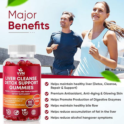 VVNaturals Sugar-Free 26-in-1 Liver Cleanse Detox & Repair Fatty Liver Formula Gummies; 3000mg Blend of Glutathione, Silymarin Milk Thistle, Choline, TUDCA | Liver Detox Gummies - 60 Vegan Ct