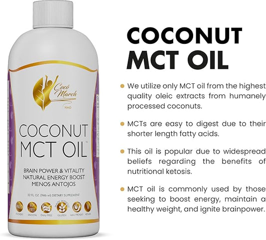 MCT Oil - Intermittent Fasting Support, Metabolism & Brain Power Boost, Natural Energy from Coconut, Free from Gluten, Dairy, Soy, Vegan & Keto-Friendly, 32 fl oz