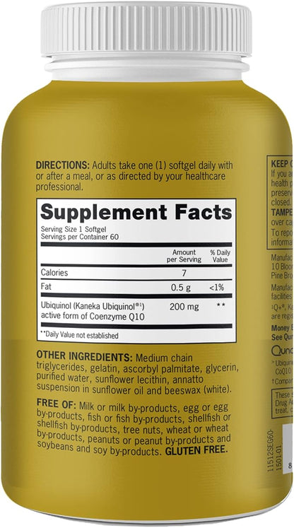 Qunol Ubiquinol CoQ10 200mg Softgels, Powerful CoQ10, 60ct 60ct Softgels