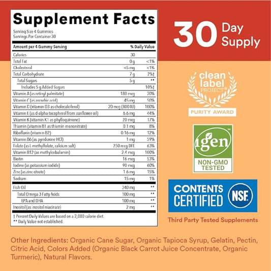 SmartyPants Kids Multivitamin Gummies & Kids 3 Fish 30 Day