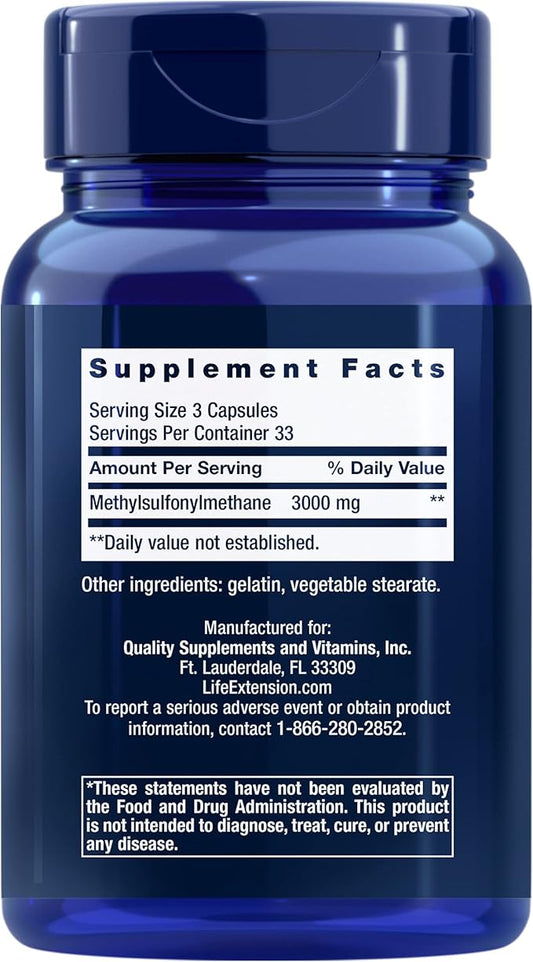 Life Extension MSM, 1000 mg, methylsulfonylmethane, 100 Capsules