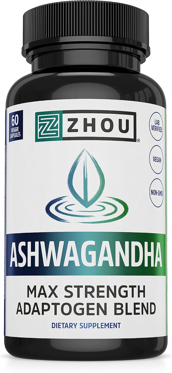 Zhou Nutrition Ashwagandha Capsules, Blend of 30 Servings, 60 Capsules