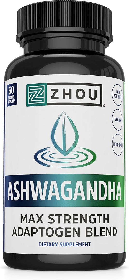 Zhou Nutrition Ashwagandha Capsules, Blend of 30 Servings, 60 Capsules