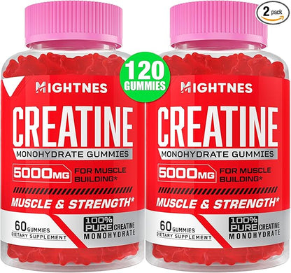 Creatine Monohydrate Gummies for Men & Women - 5000mg Creatine Pre-Workout Gummies with Taurine & Vitamin B6 B12 for Maximum Strength, Muscle, Energy, Endurance & Focus, Organic,Vegan-120 Count