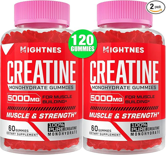 Creatine Monohydrate Gummies for Men & Women - 5000mg Creatine Pre-Workout Gummies with Taurine & Vitamin B6 B12 for Maximum Strength, Muscle, Energy, Endurance & Focus, Organic,Vegan-120 Count