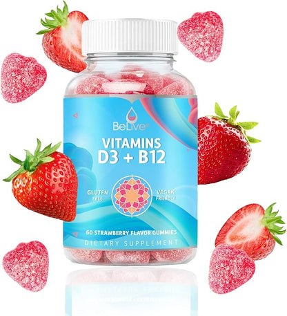 BeLive Vitamin D3 Gummies with B12 Vitamins B12 & D3, Provides 2-Pack