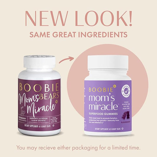 Boobie Bears Lactation Support Gummies | Helps As Milk Supply Booster & Supports Immune Health & Hair Growth | Breastfeeding Supplements with Zinc & Elderberry for Milk Supply Increase, 120 Count