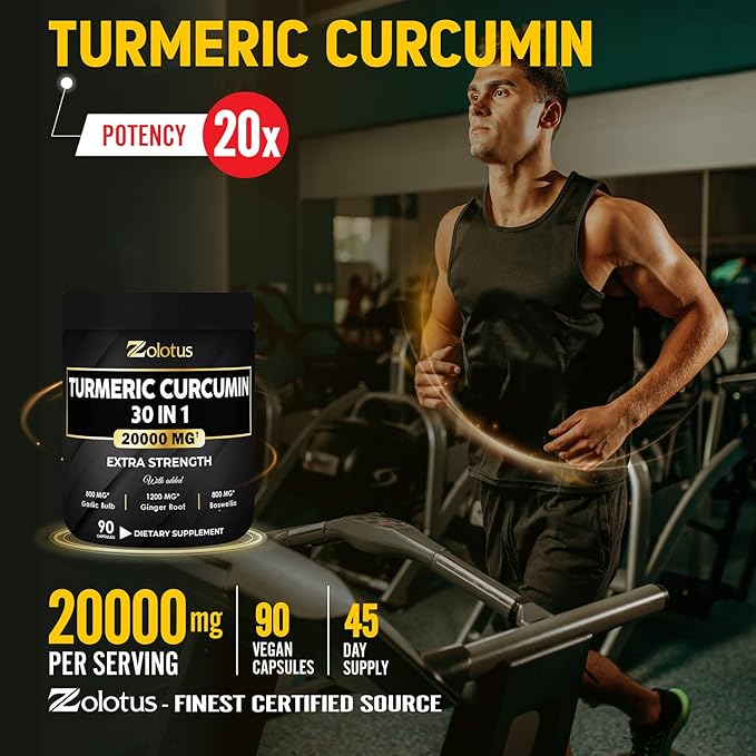 30 in 1 Turmeric Curcumin + 95% Curcuminoids, 20000mg, with 90 Capsules