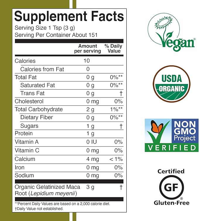 Viva Naturals Organic Maca Powder - Gelatinized Maca Powder Organic, Pervuian Superfood Traditionally Used for Energy, Certified Organic, Gluten-Free & Non-GMO, 16 Oz (1 lb) Bag