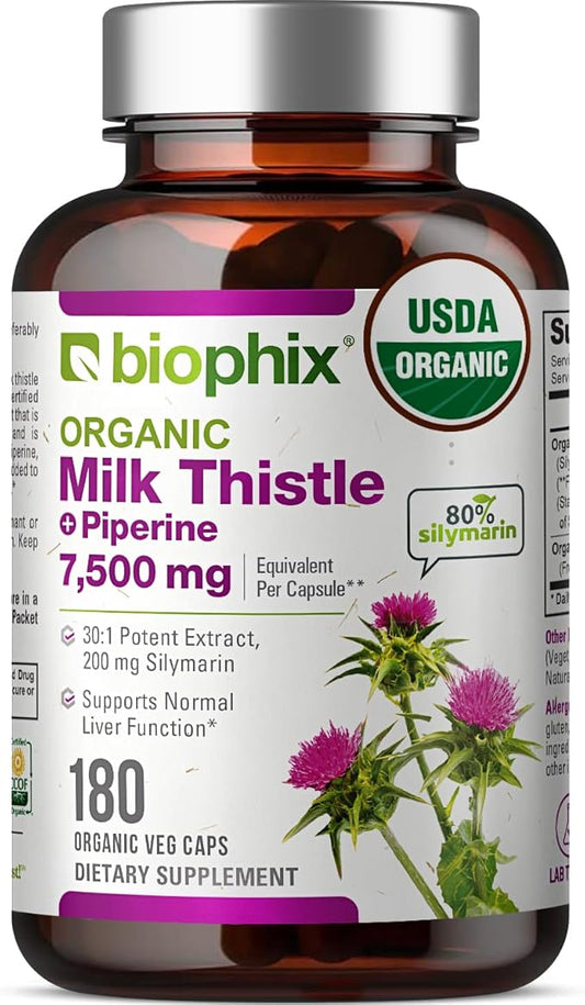 biophix Milk Thistle USDA Organic 30:1 7500 mg 180 Veggie