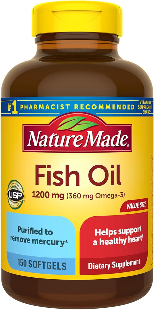 Nature Made Fish Oil 1200 mg 3 Fish 3 Supplement 150 Softgels, 75 Day