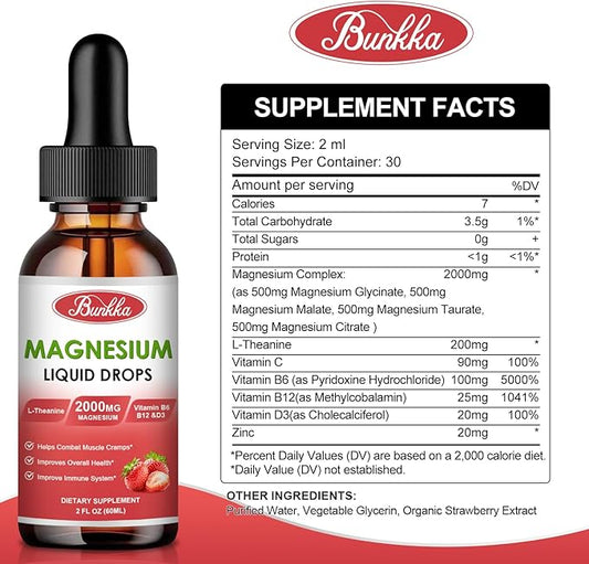 Magnesium Glycinate 500mg Drops, Liquid Magnesium 2 fl