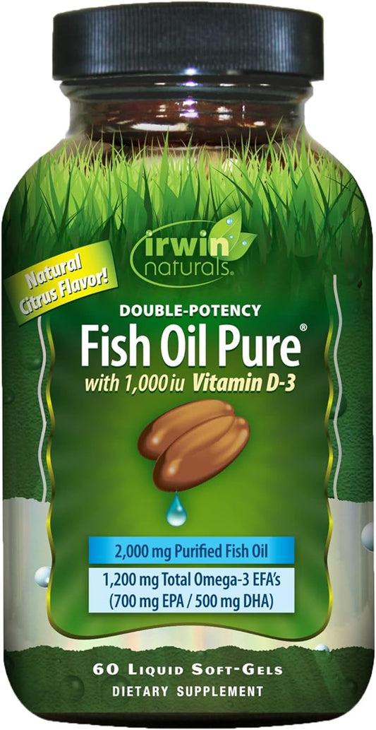 Irwin Naturals Double-Potency Fish Oil 2,000mg Omega-3 EFA's, D3, EPA 60 Liquid
