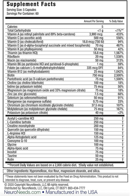 EnergyNeeds® 40 Active Ingredients Vitamin D, Vitamin B12, zinc, beta-Carotene