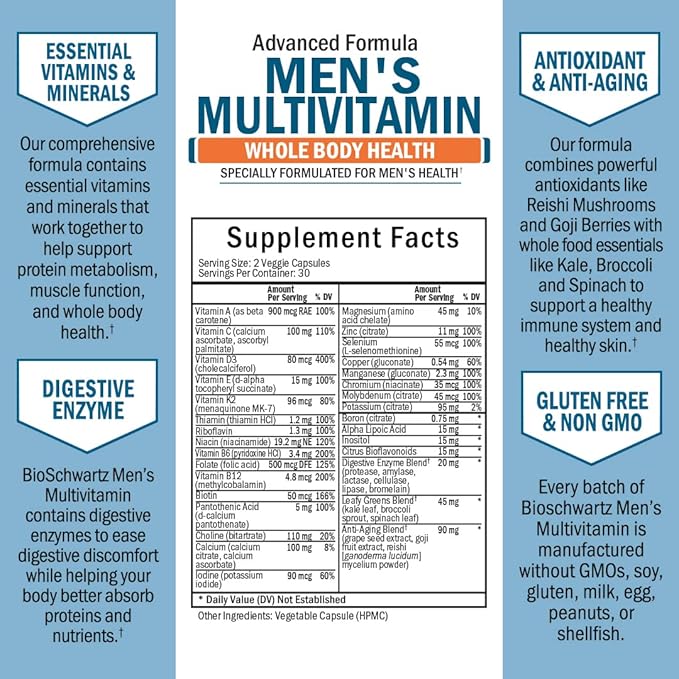 Men's Multivitamin with Vitamin C A D3 E -60 Ct