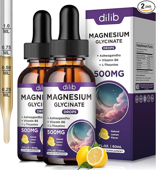 Magnesium Glycinate Supplement, Magnesium Liquid Drops 500mg Vitamin B6, Ashwagandha, 2)