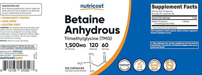 Nutricost Betaine Anhydrous Capsules 1500mg, 60 Servings 750mg Per 120 Capsules