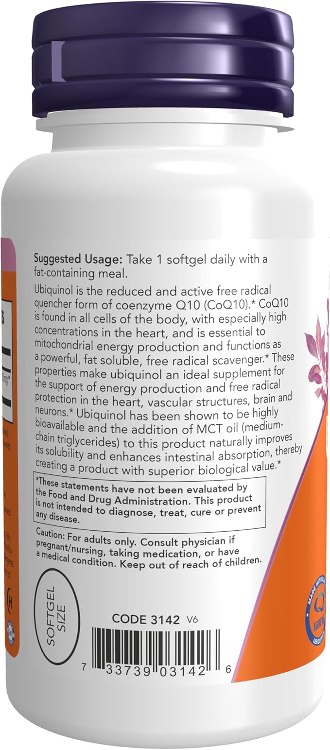 NOW Supplements, Ubiquinol 100 mg, High CoQ10), 60 60 Softgels