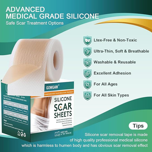 Medical Grade Silicone Scar Sheets, Silicone (1.6”x 60” 60” Roll-1.5M), Roll-1.5M), Professional