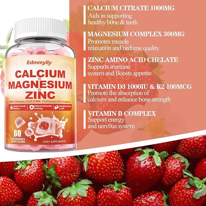 Calcium Magnesium Zinc Supplement Gummies D3 K2 K2 & 1000mg Calcium