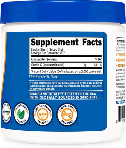 Nutricost Ascorbic Acid Powder (Vitamin C) 0.5 LBS (8 ounce)