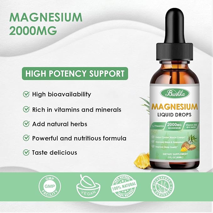 Magnesium Glycinate Supplement, Magnesium Liquid Drops 500mg Magnesium 30 Day