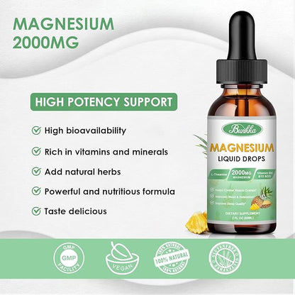 Magnesium Glycinate Supplement, Magnesium Liquid Drops 500mg Magnesium 30 Day